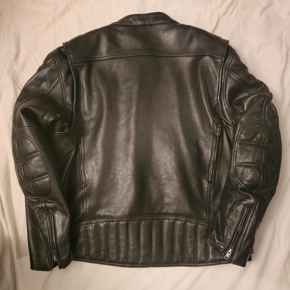 FIRST Classic  Black Leather Moto Biker Motorcycle Racer Jacket Men Size…